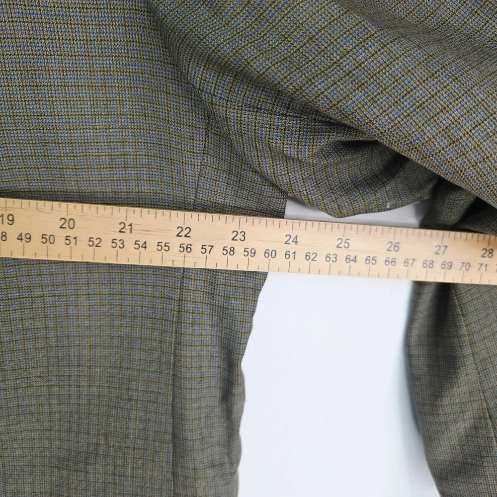 Jos. A. Bank Mens 48R Sport Coat Blazer Olive Green/Blue Micro Check 100% Wool